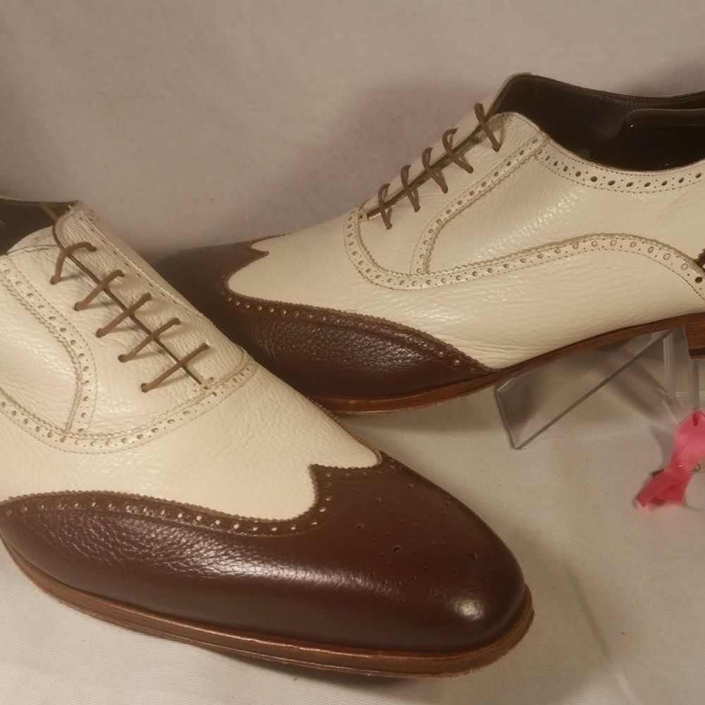 MEZLAN MEN'S LEATHER BROWN CREME BROGUE WINGTIP 17